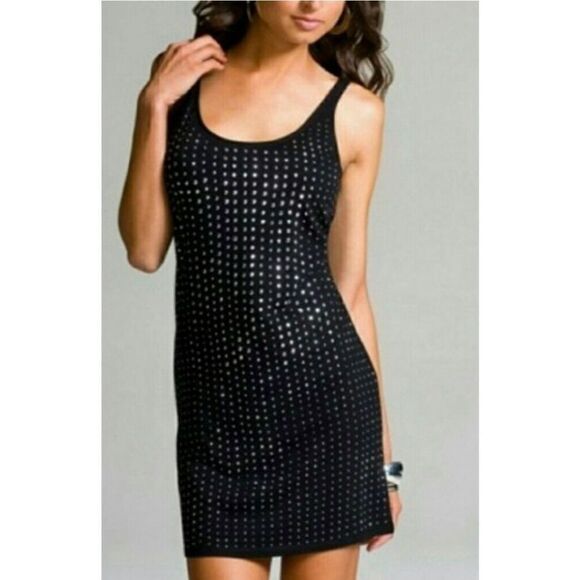 ✨Express Womens Tank Dress Black Silver Striped Sleeveless✨ - Picture 1 of 6